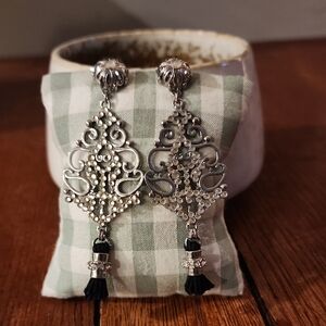 Elegant Silver & Clear Crystal Filigree Earrings